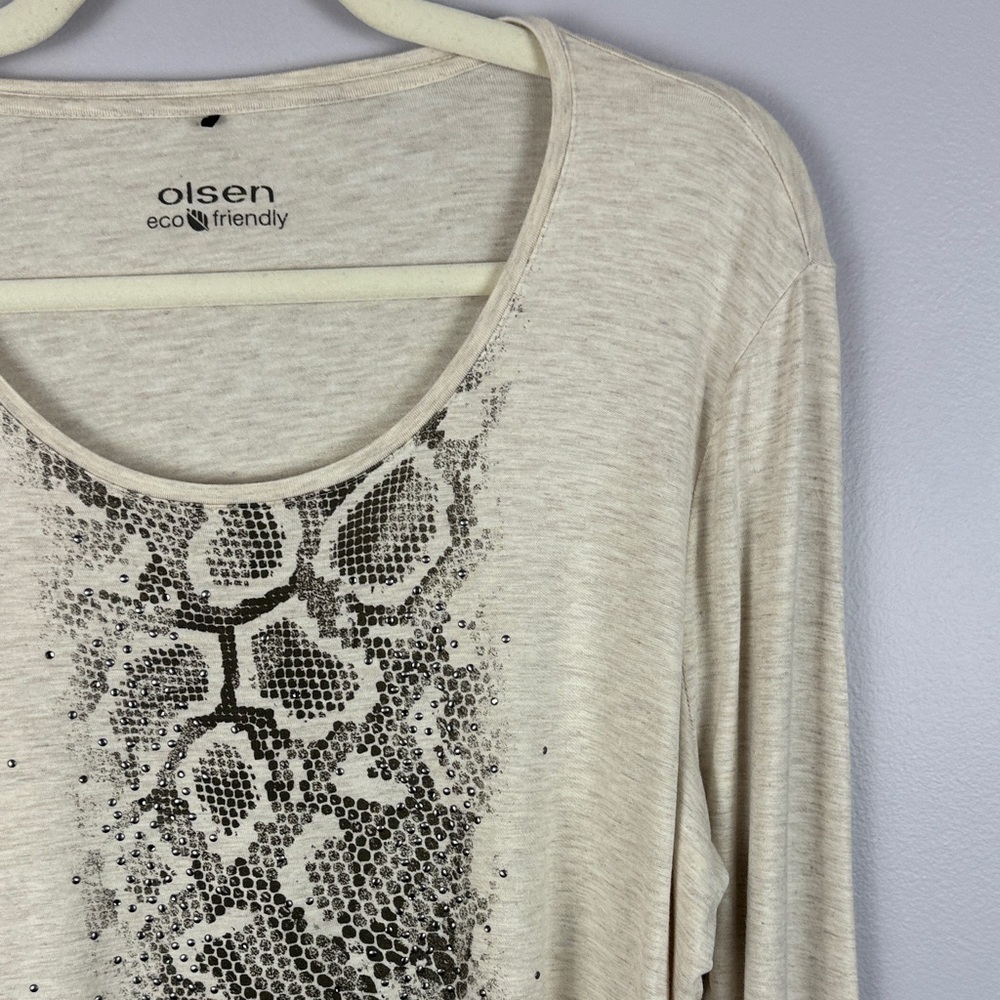 Olsen Eco Friendly "Hannah" Snake Print Rhinestone Top - Beige M/L 12 - Picture 7 of 13